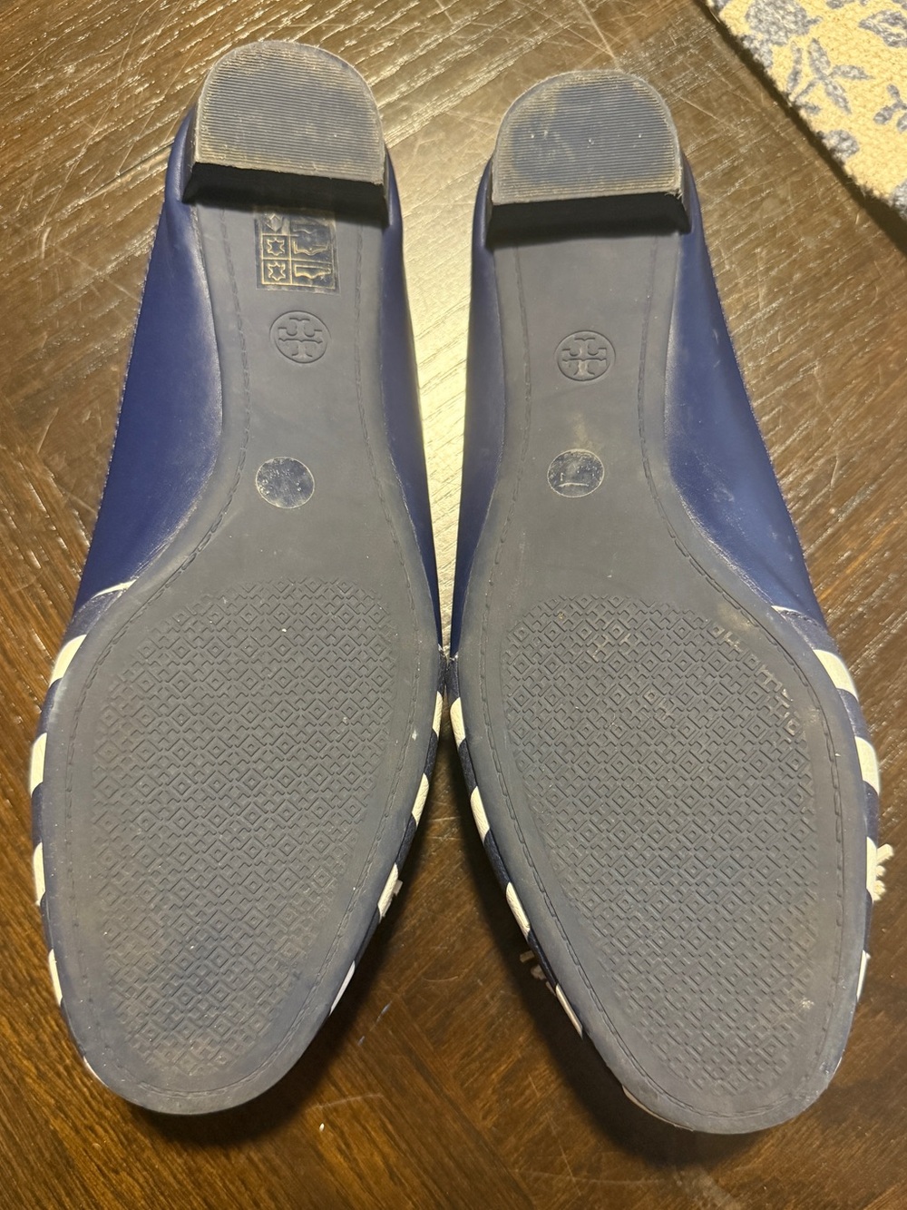 Tory Burch Blue White Striped Leather Tassel Slip-On Mule Flats, Size 7 - Picture 5 of 5